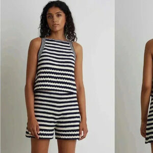 HOUSE OF HARLOW 1960 Navy Striped Sleeveless Top & Shorts 2 Piece Set large
